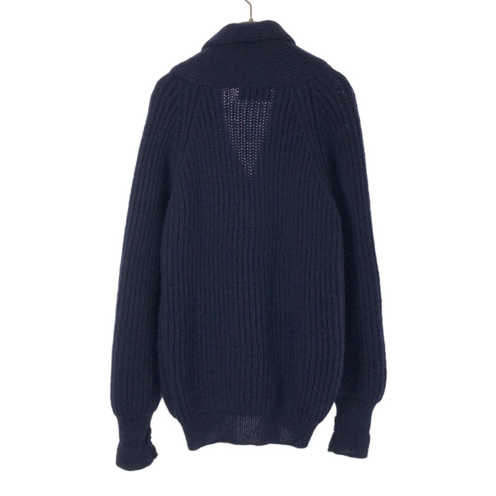 ジェームス シャルロット イギリス製 ウール 長袖 ショールカラー ニットカーディガン 32 ネイビー レディース