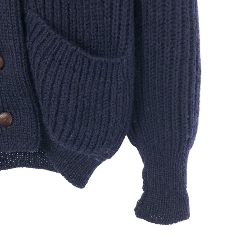 ジェームス シャルロット イギリス製 ウール 長袖 ショールカラー ニットカーディガン 32 ネイビー レディース