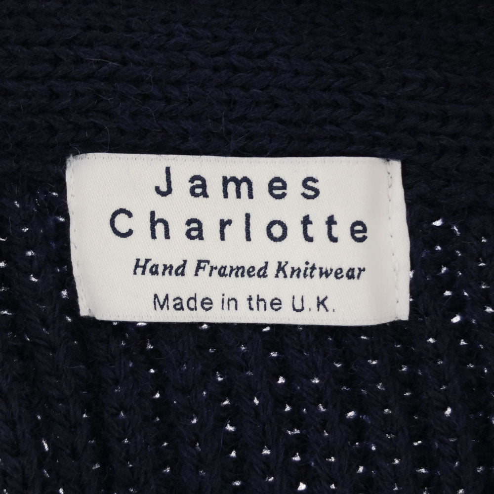 ジェームス シャルロット イギリス製 ウール 長袖 ショールカラー ニットカーディガン 32 ネイビー レディース