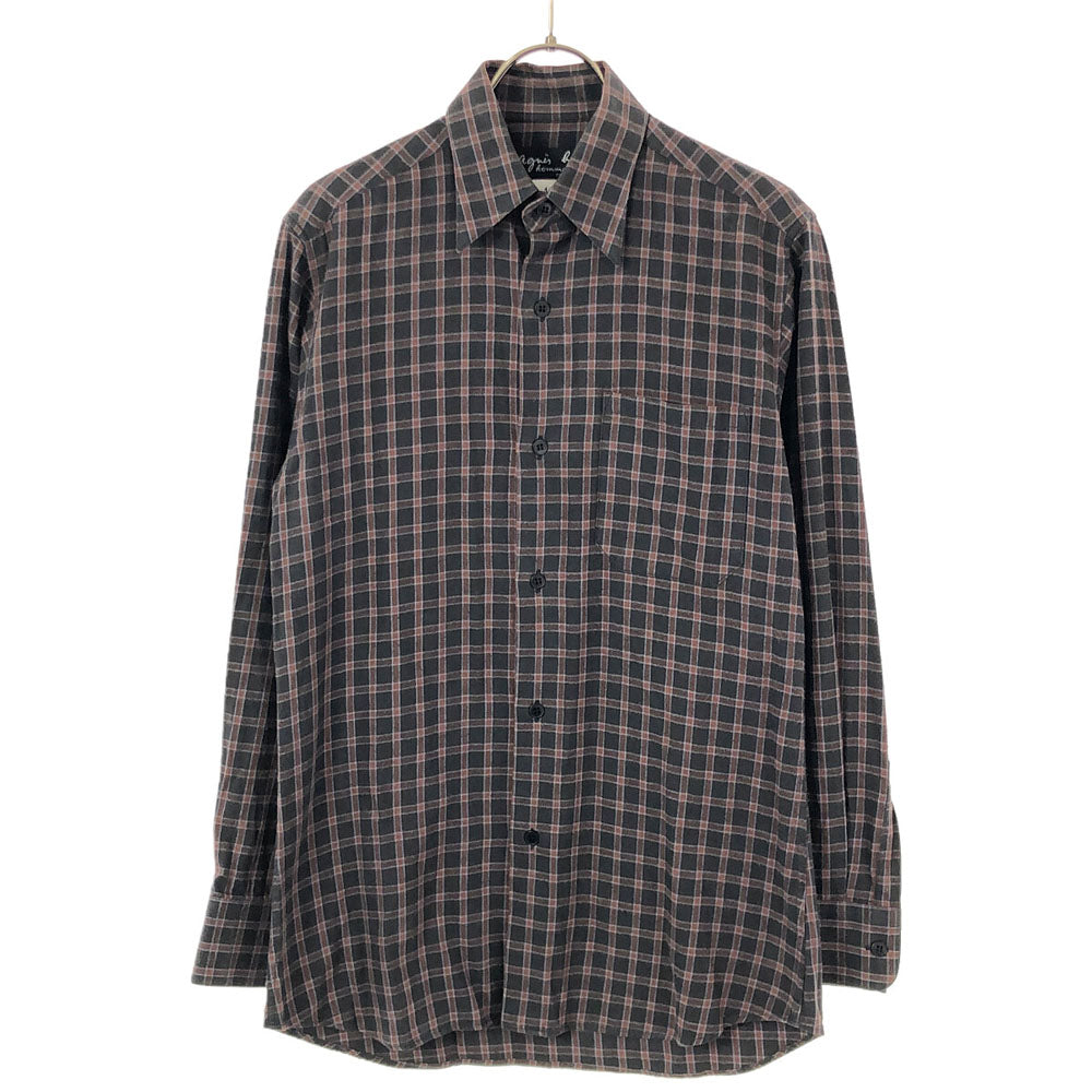 アニエスべーオム 日本製 チェック柄 長袖 シャツ 1 ブラック系 agnes b. homme メンズ