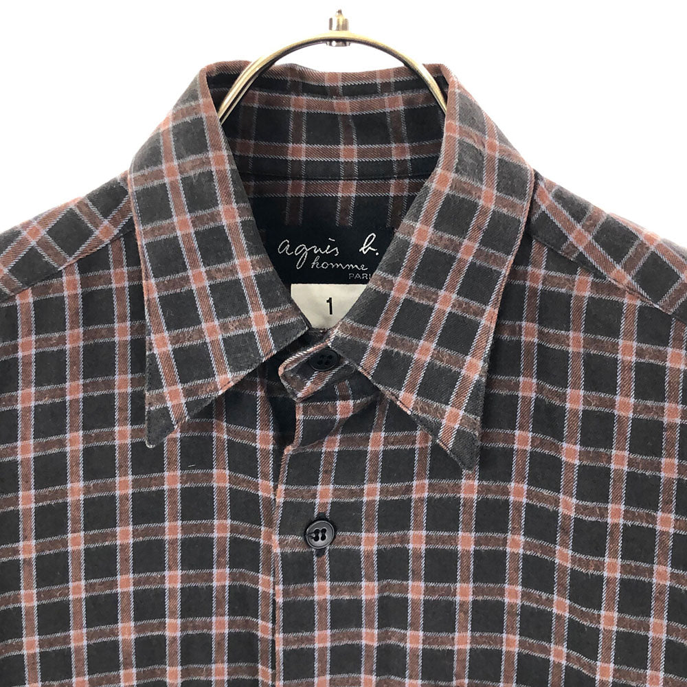 アニエスべーオム 日本製 チェック柄 長袖 シャツ 1 ブラック系 agnes b. homme メンズ
