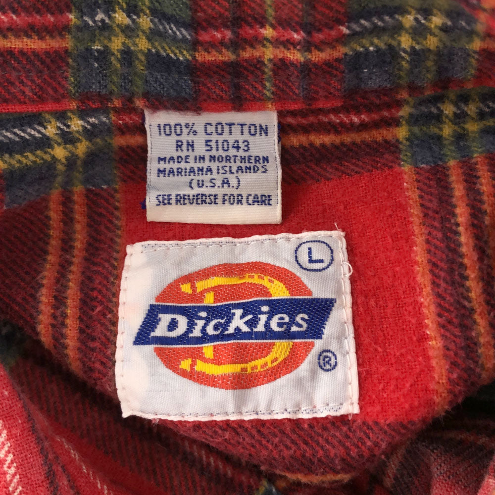 ディッキーズ USA製 チェック柄 長袖 ネルシャツ L レッド Dickies メンズ