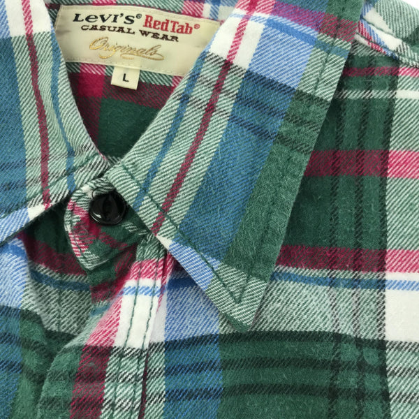 リーバイス レッドタブ チェック 長袖 コットンシャツ L グリーン系 Levi's RedTab メンズ