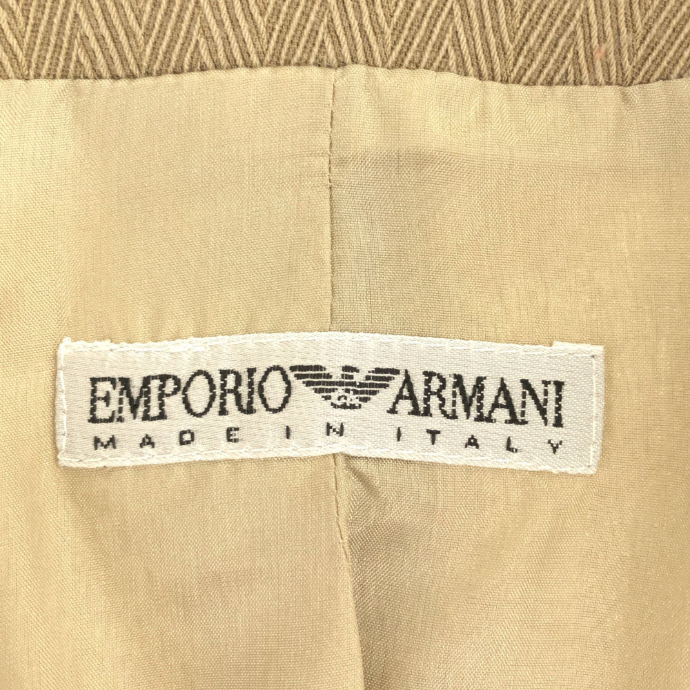 エンポリオアルマーニ 90s イタリア製 へリーンボーン ノーカラージャケット ベージュ系 Emporio Armani オールド ヴィンテージ レディース