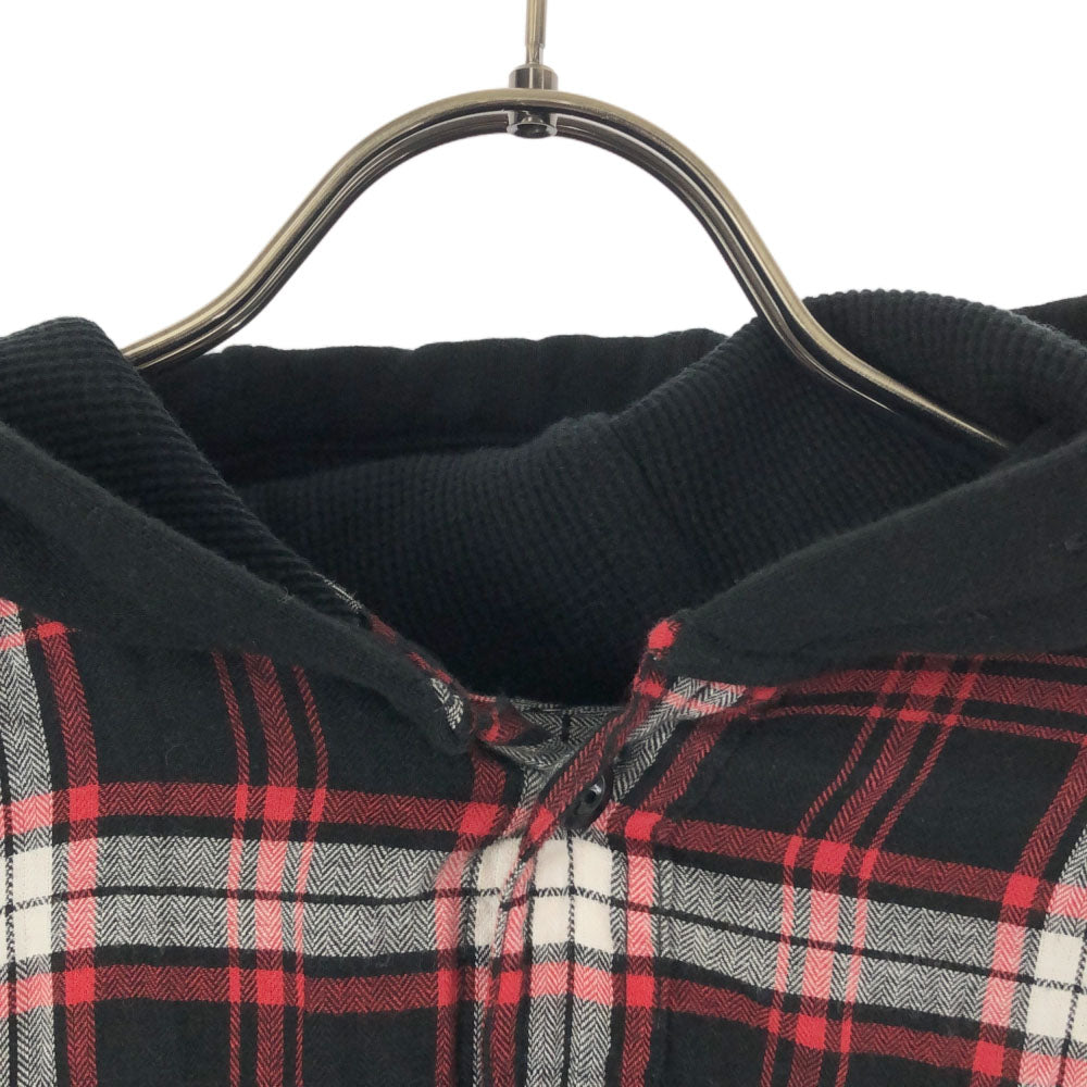 uniform experiment ユニフォームエクスペリメント 日本製 チェック 長袖 フード付き コットンシャツ 1 ブラック×レッド メンズ
