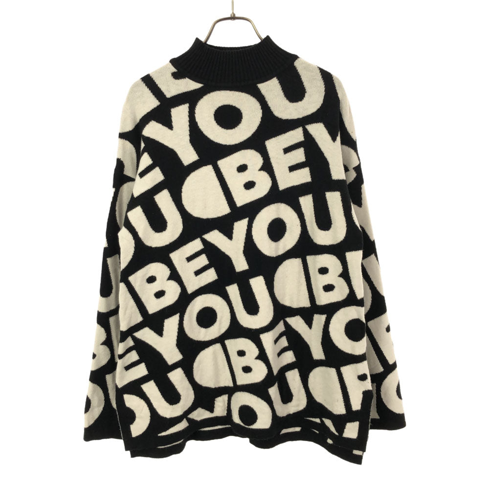 Desigual デシグアル 総柄 長袖 ボトルネック セーター M ブラック×ホワイト ニット メンズ