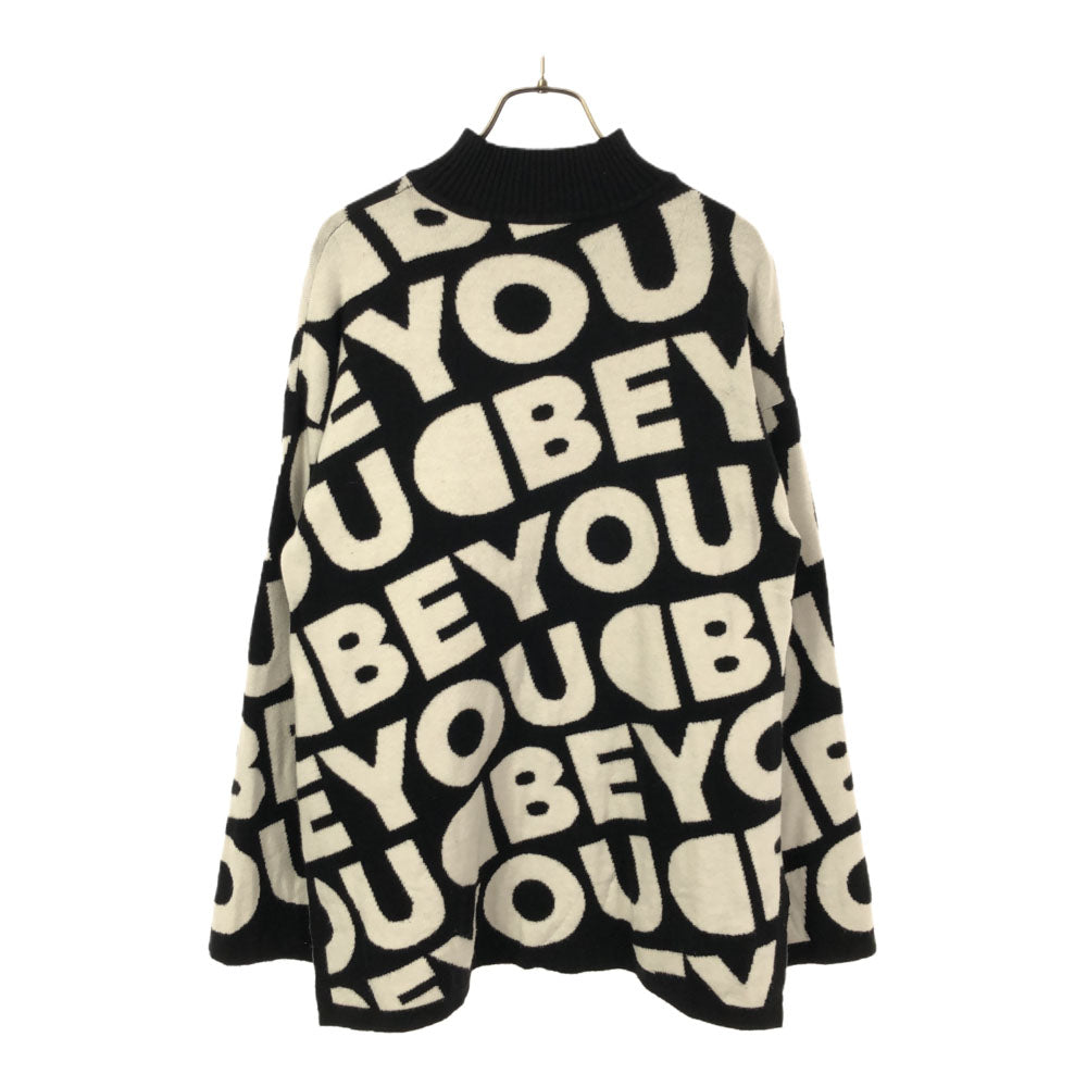 Desigual デシグアル 総柄 長袖 ボトルネック セーター M ブラック×ホワイト ニット メンズ