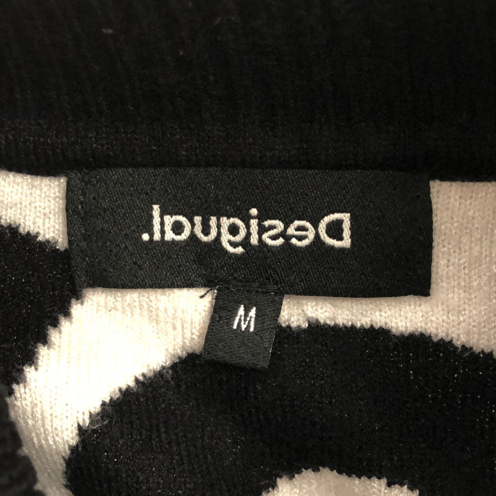 Desigual デシグアル 総柄 長袖 ボトルネック セーター M ブラック×ホワイト ニット メンズ