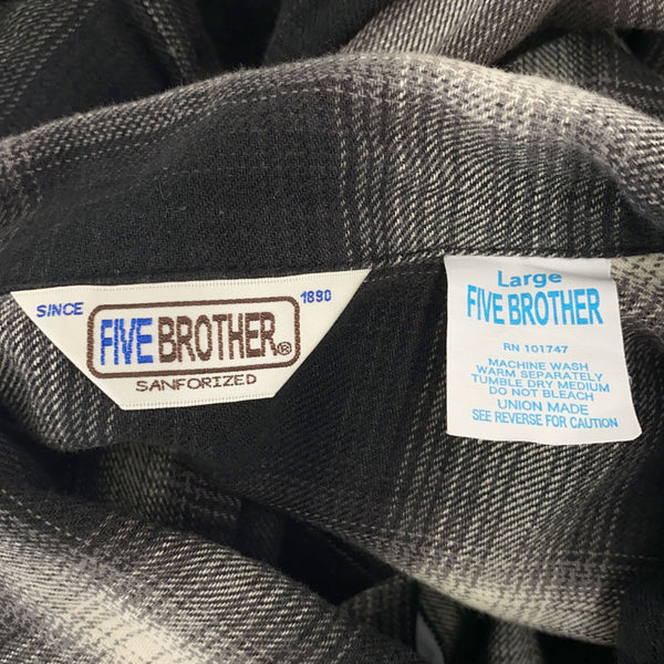 ファイブブラザー オンブレチェック 長袖 コットンシャツ L ブラック系 FIVE BROTHER メンズ