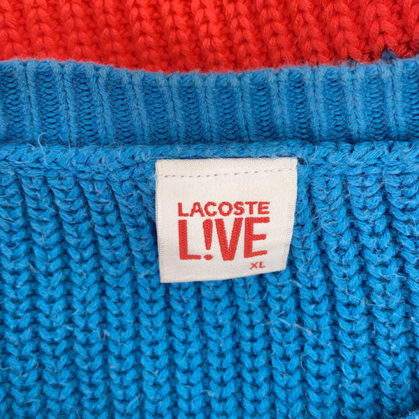 ラコステライブ ボーダー ロゴワッペン 長袖 セーター XL ブルー系×レッド系 LACOSTE L!VE ニット メンズ