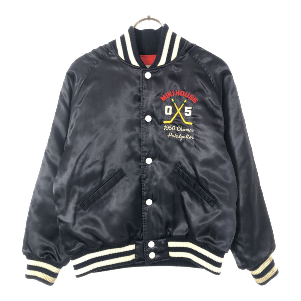 ミキハウス ジュニア 日本製 刺繍 スタジャン M ネイビー 裏キルティング キッズ