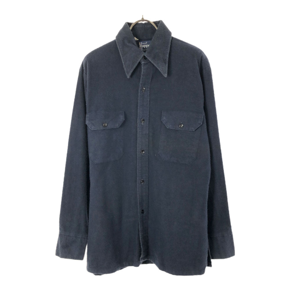 ラッパーズ 70s USA製 長袖 起毛 シャツ ネイビー サイドスリット 胸ポケット オールド ヴィンテージ メンズ