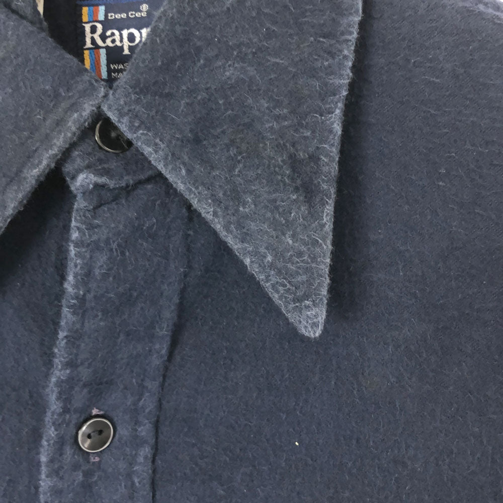 ラッパーズ 70s USA製 長袖 起毛 シャツ ネイビー サイドスリット 胸ポケット オールド ヴィンテージ メンズ
