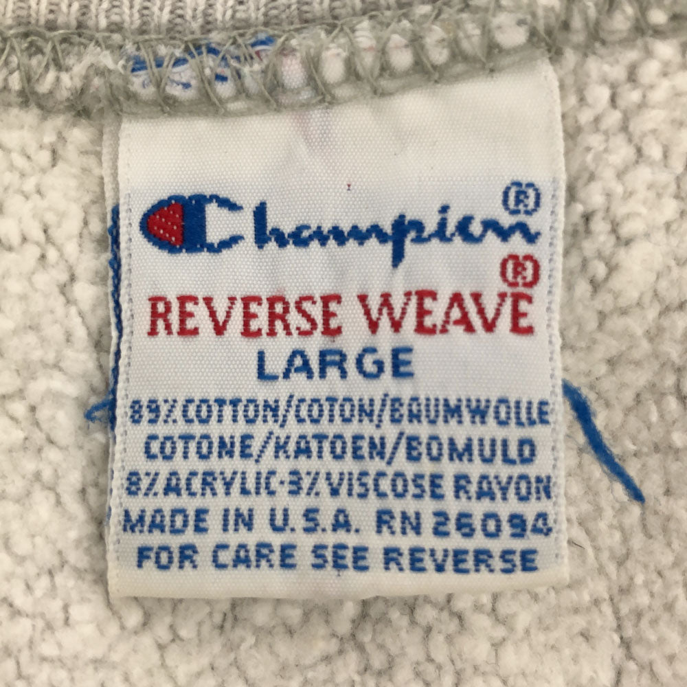 Champion チャンピオン 90s USA製 刺繍タグ オールド 3段 リバースウィーブ プリント 長袖 トレーナー L グレー 裏起毛 メンズ