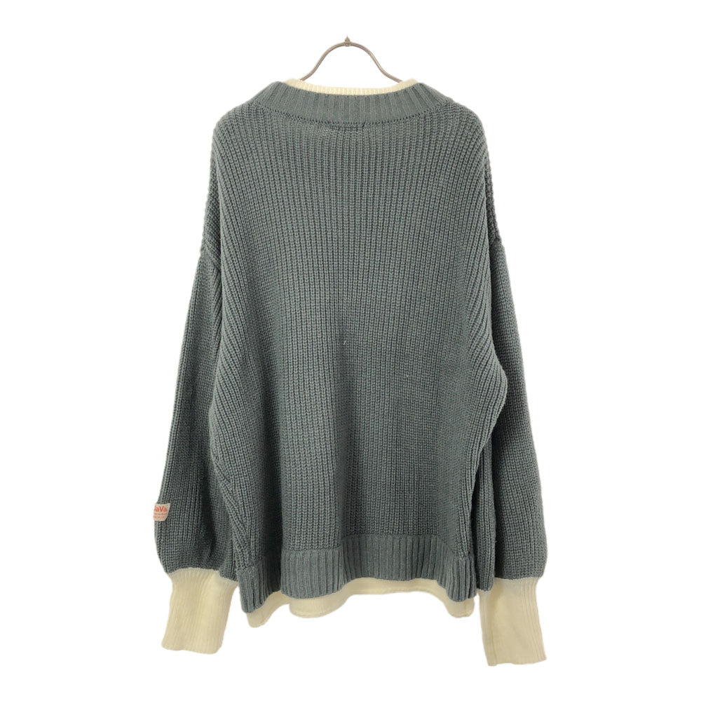 ジャバ 長袖 レイヤードデザイン セーター M グレー×ホワイト JaVa ニット レディース