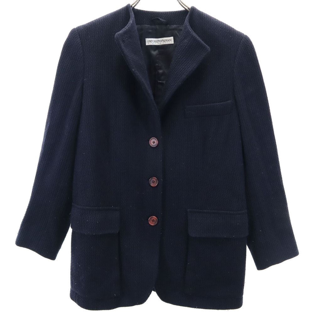 Emporio Armani エンポリオアルマーニ 90s ウール ノーカラージャケット 38 ネイビー オールド レディース