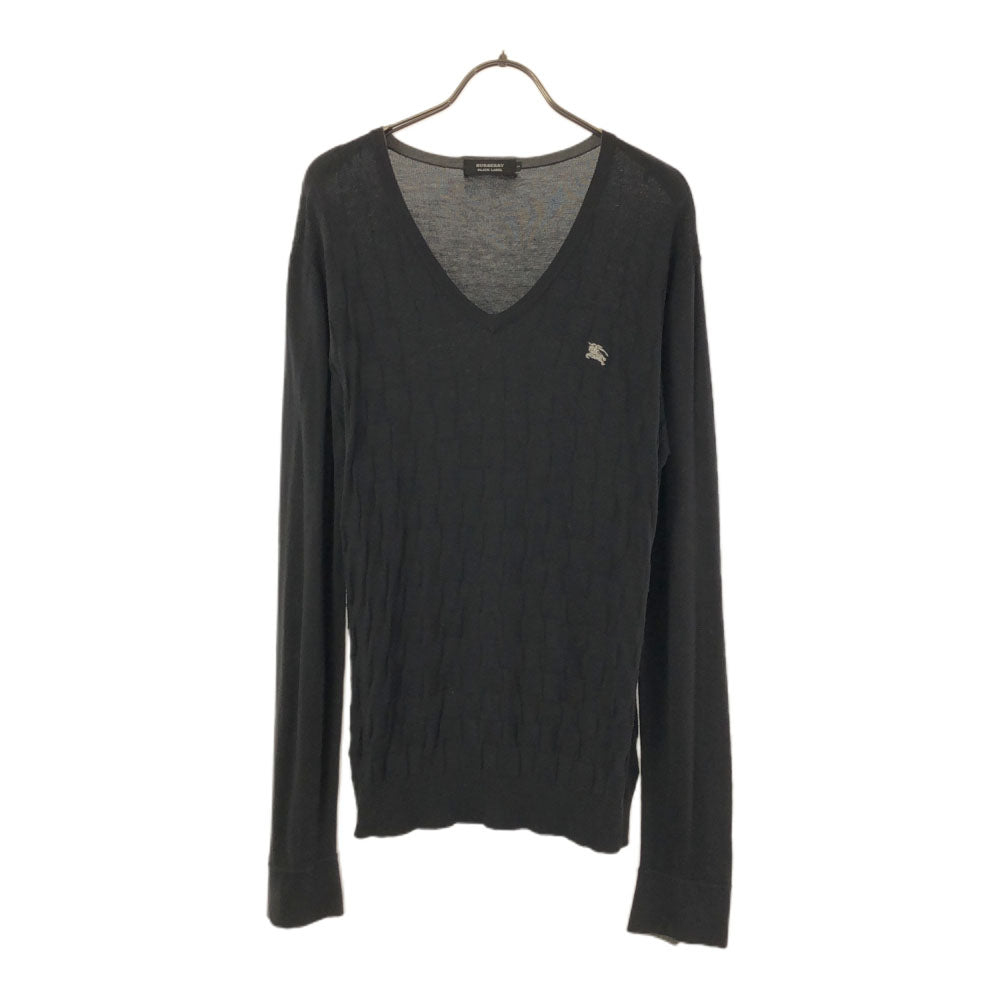 バーバリーブラックレーベル 三陽商会 格子柄 長袖 Vネック ニット 2 ブラック BURBERRY BLACK LABEL セーター メンズ