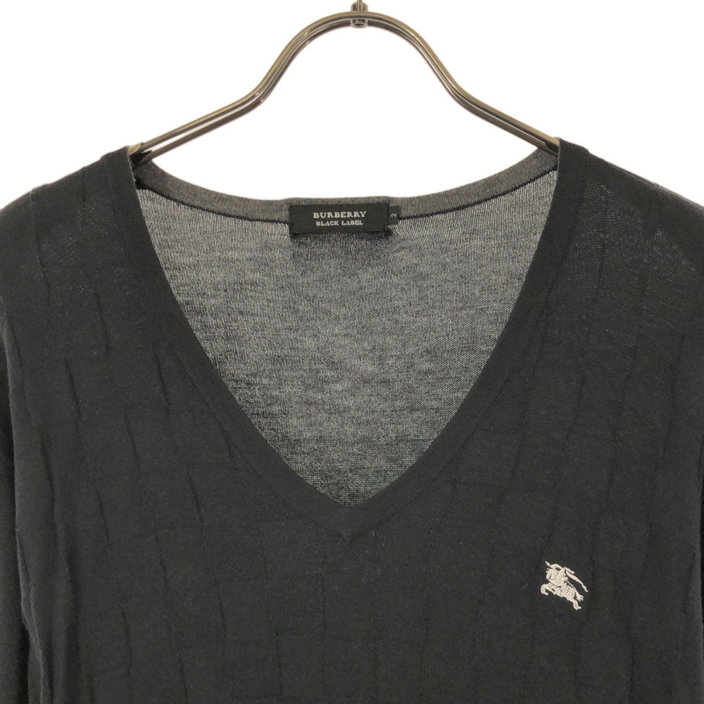 バーバリーブラックレーベル 三陽商会 格子柄 長袖 Vネック ニット 2 ブラック BURBERRY BLACK LABEL セーター メンズ