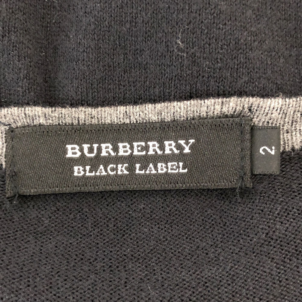 バーバリーブラックレーベル 三陽商会 格子柄 長袖 Vネック ニット 2 ブラック BURBERRY BLACK LABEL セーター メンズ