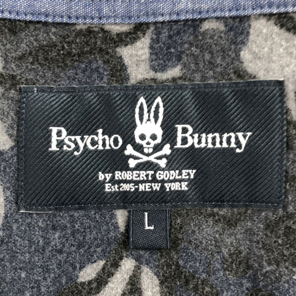 サイコバニー 日本製 総柄 ゴルフ 長袖 コットンシャツ L グレー系 Psycho Bunny メンズ