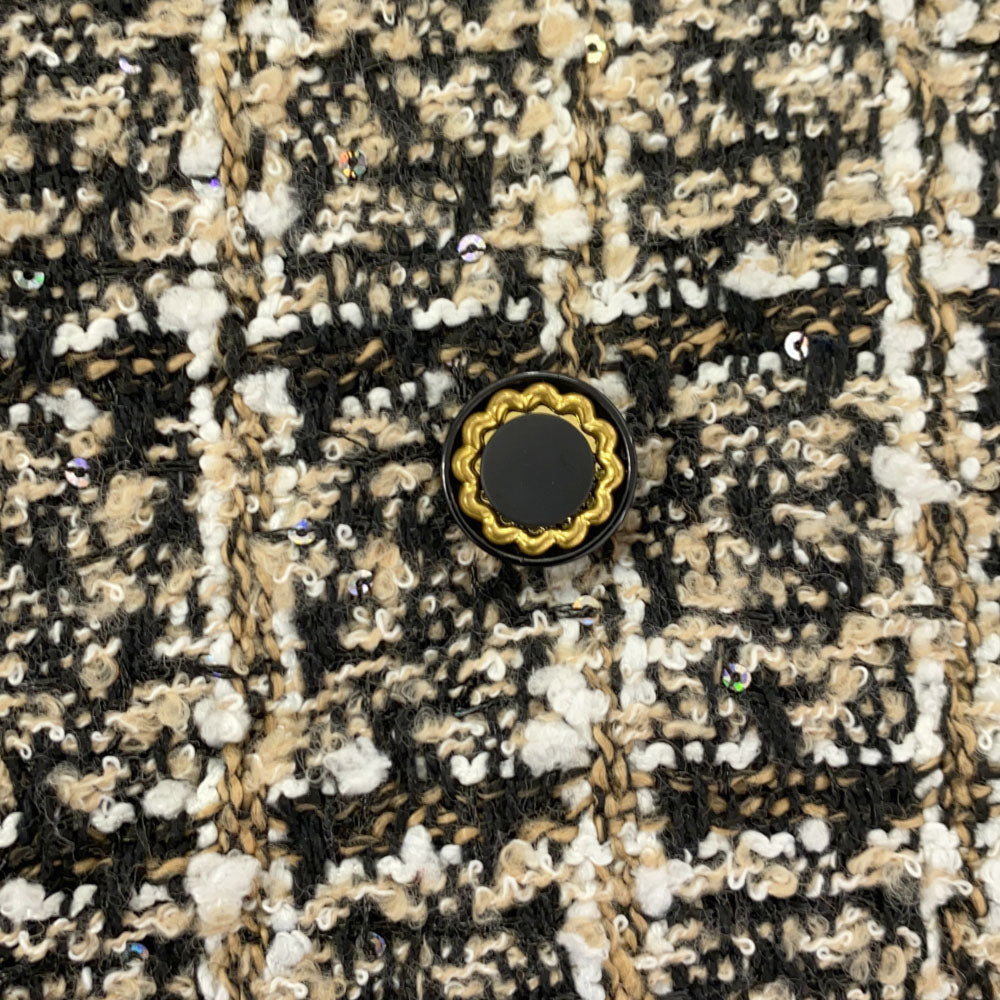 未使用 epine エピヌ チェック ツイード ミニスカート M ベージュ×ブラック フリンジ タグ付き レディース