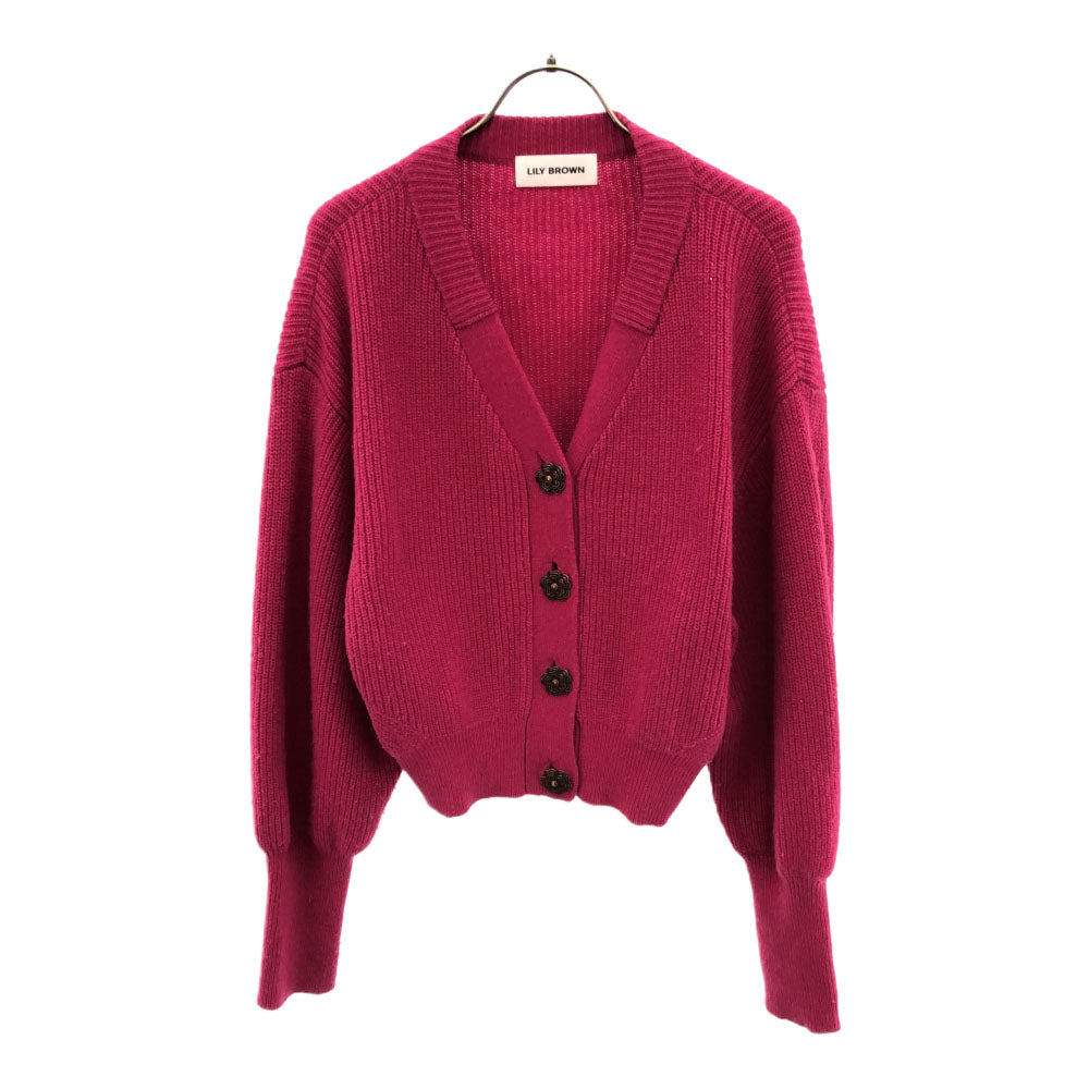 リリーブラウン ウールブレンド 長袖 Vネック ニットカーディガン F ピンク Lily Brown LWND214116 レディース