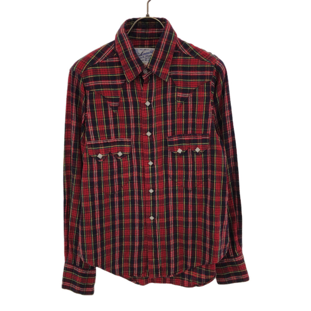 RockMount ロックマウント 90s USA製 チェック柄 長袖 スナップボタン ペンホルダー ウエスタンシャツ 14.5×32 レッド系 オールド メンズ