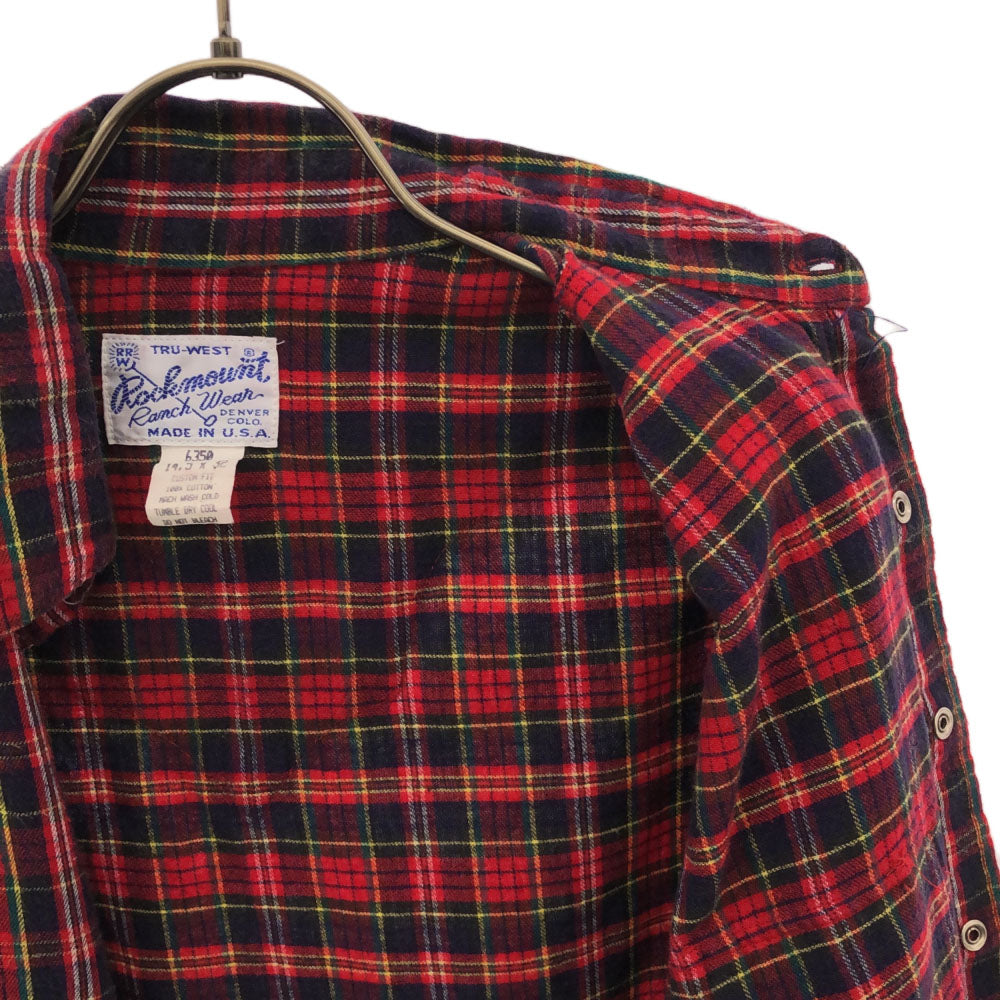 RockMount ロックマウント 90s USA製 チェック柄 長袖 スナップボタン ペンホルダー ウエスタンシャツ 14.5×32 レッド系 オールド メンズ