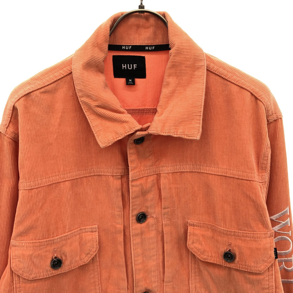 HUF ハフ 刺繍 コーデュロイジャケット M オレンジ メンズ