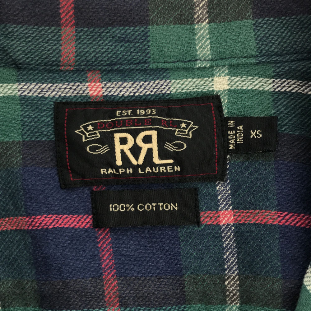 RRL ダブルアールエル 一ツ星 チェック 長袖 シャツ XS グリーン系 ラルフローレン RALPH LAUREN メンズ