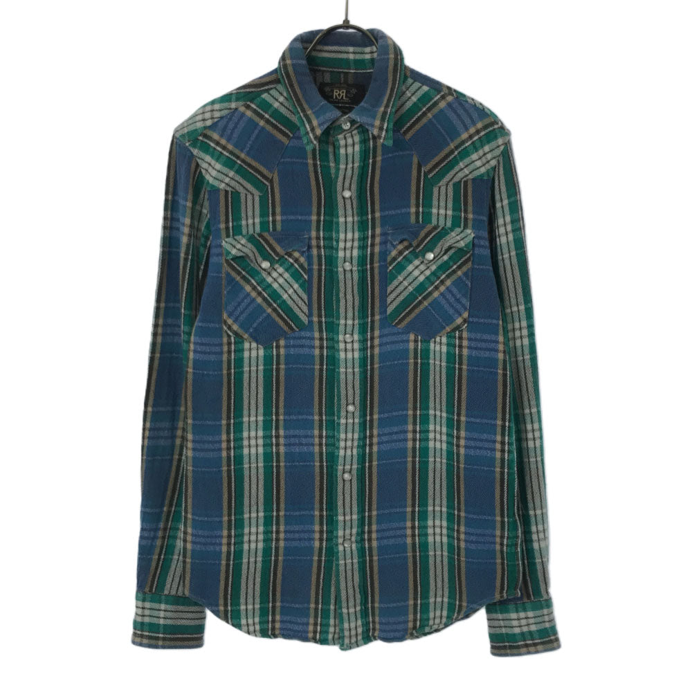 ダブルアールエル RRL 一ツ星 チェック 長袖 ネルシャツ S ブルー系×グリーン ラルフローレン RALPH LAUREN メンズ