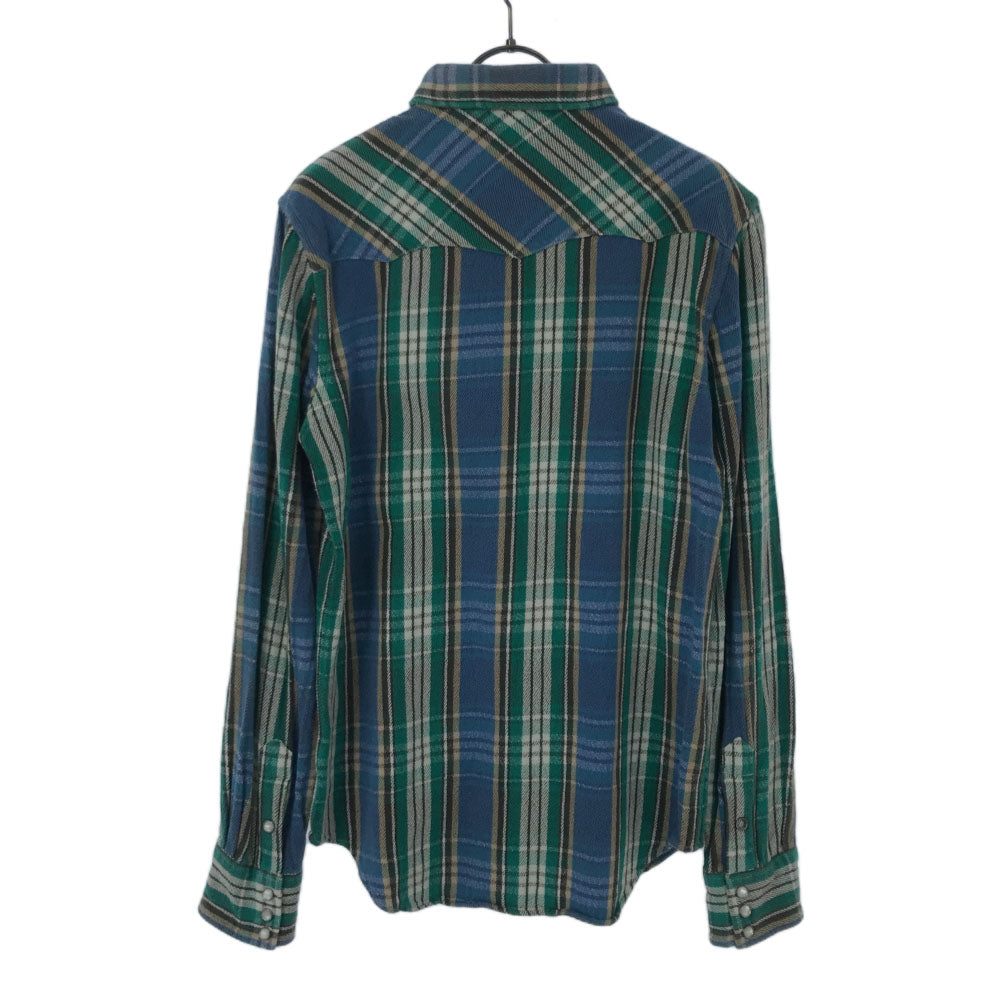 ダブルアールエル RRL 一ツ星 チェック 長袖 ネルシャツ S ブルー系×グリーン ラルフローレン RALPH LAUREN メンズ