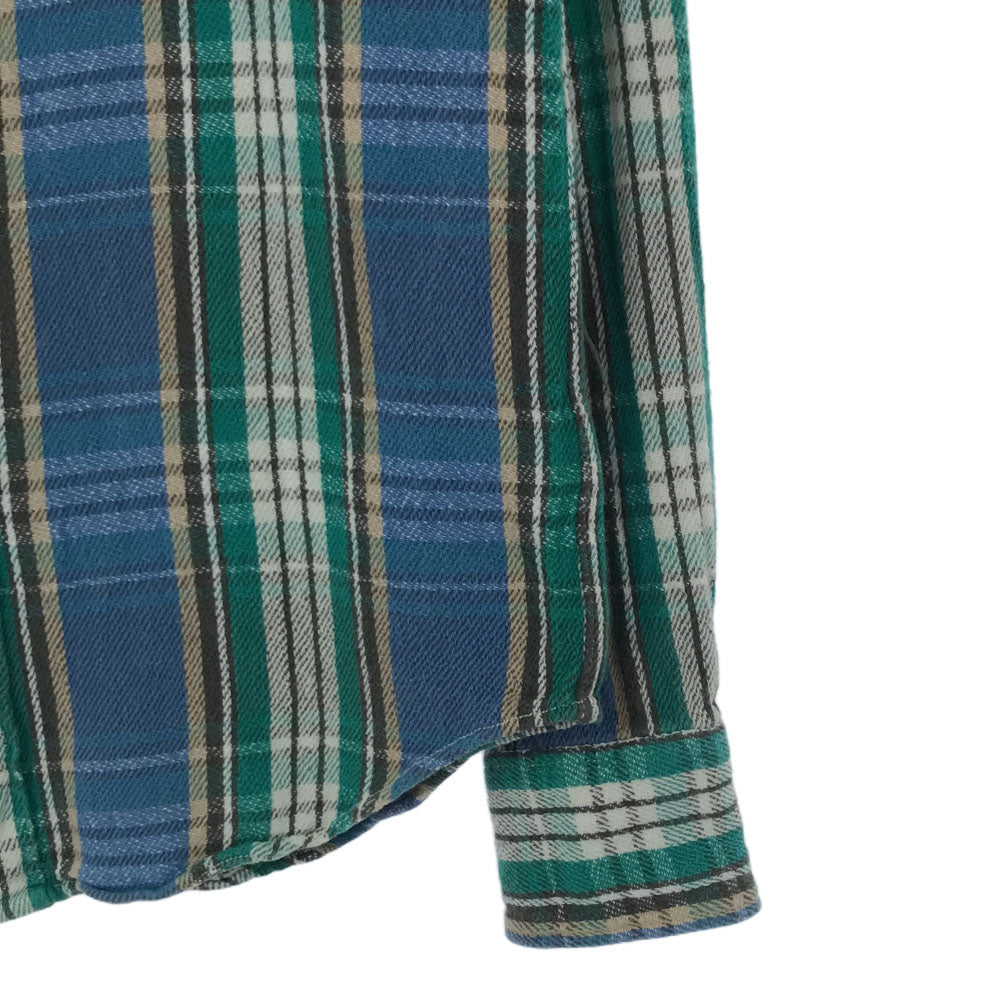 ダブルアールエル RRL 一ツ星 チェック 長袖 ネルシャツ S ブルー系×グリーン ラルフローレン RALPH LAUREN メンズ