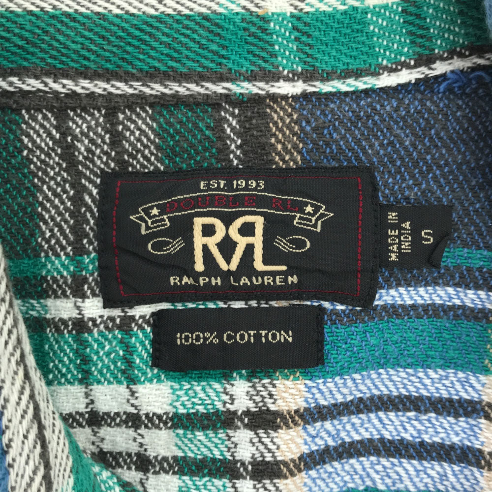 ダブルアールエル RRL 一ツ星 チェック 長袖 ネルシャツ S ブルー系×グリーン ラルフローレン RALPH LAUREN メンズ