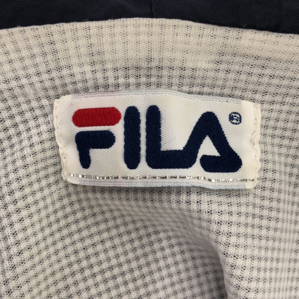 FILA フィラ 90s ロゴ 長袖 ハーフジップ ナイロンジャケット S ネイビー×レッド プルオーバー パーカー オールド メンズ