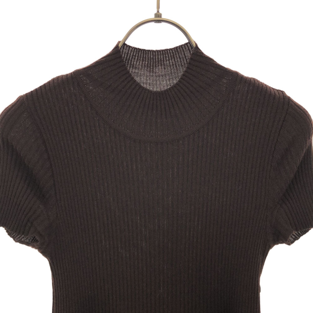 ポールカ 花柄 半袖 ニットドッキング ワンピース 40 ブラウン系 PAULE KA 異素材 レディース