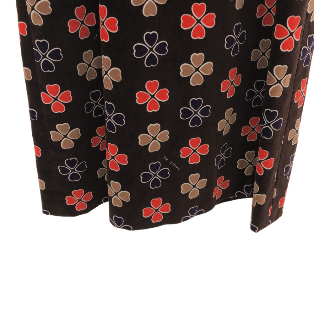 ポールカ 花柄 半袖 ニットドッキング ワンピース 40 ブラウン系 PAULE KA 異素材 レディース