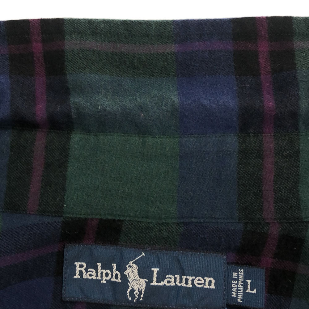 ラルフローレン チェック ロゴ刺繍 長袖 ボタンダウンシャツ L グリーン系 RALPH LAUREN メンズ