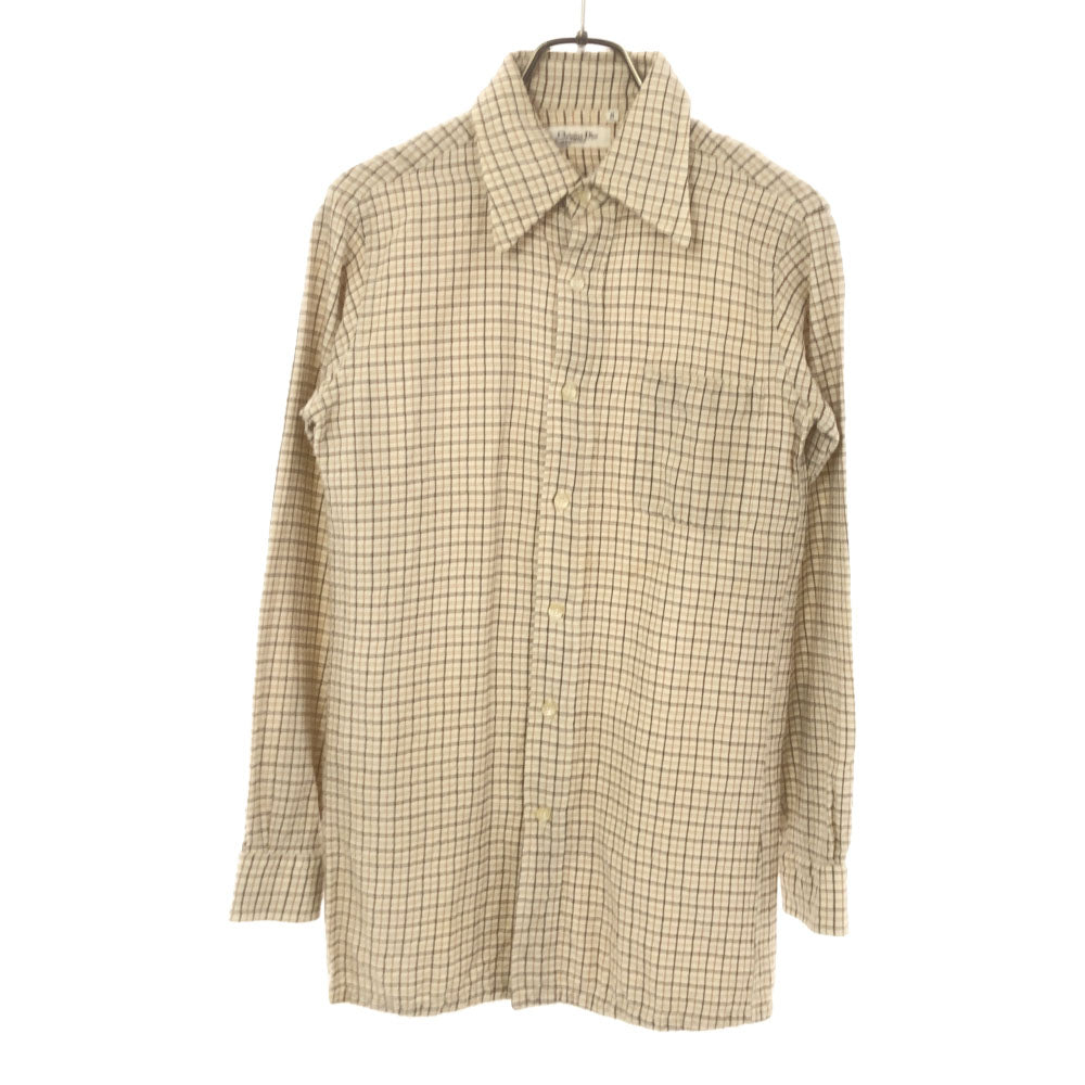 Christian Dior クリスチャンディオール 90s チェック 長袖 シャツ M ベージュ系 オールド メンズ