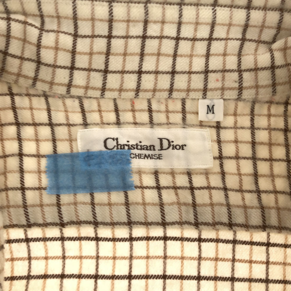 Christian Dior クリスチャンディオール 90s チェック 長袖 シャツ M ベージュ系 オールド メンズ
