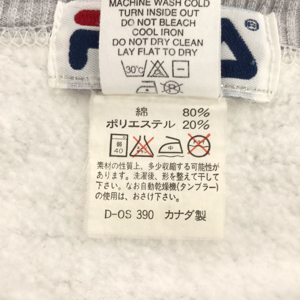 FILA フィラ 90s カナダ製 プリント 長袖 スウェット トレーナー M ライトグレー 裏起毛 オールド メンズ