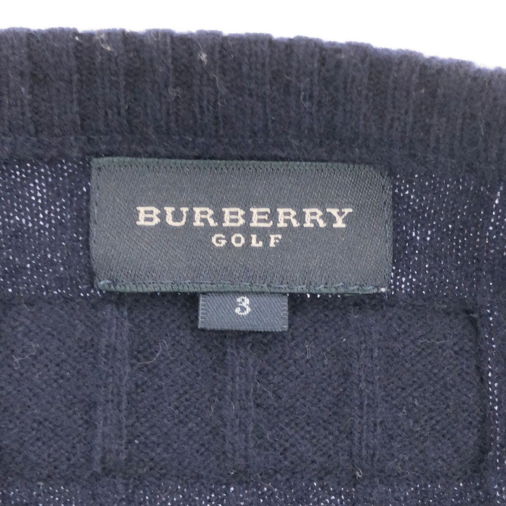 バーバリー 日本製 三陽商会 ウールブレンド ゴルフ 長袖 Vネック セーター 3 ネイビー BURBERRY ニット メンズ