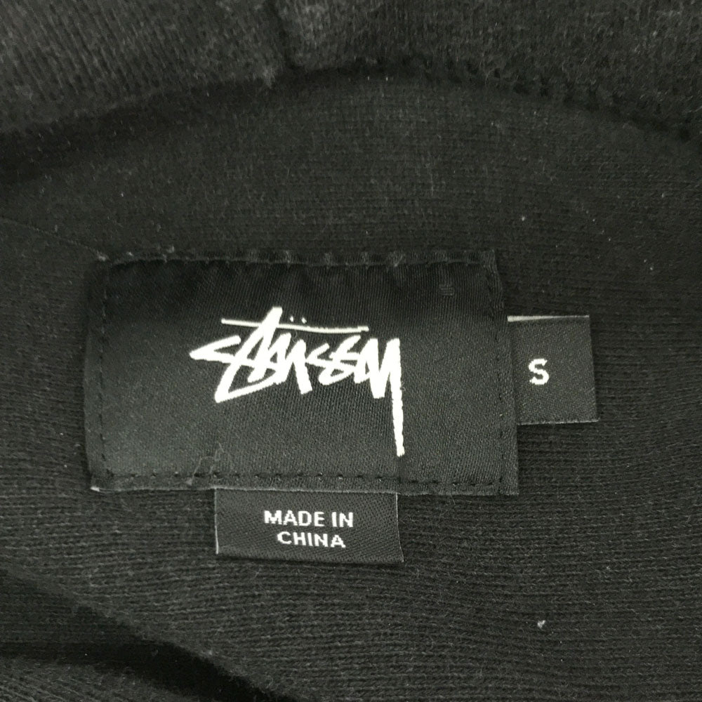 STUSSY ステューシー ロゴ刺繍 長袖 切替 パーカー S ブラック 起毛 メンズ