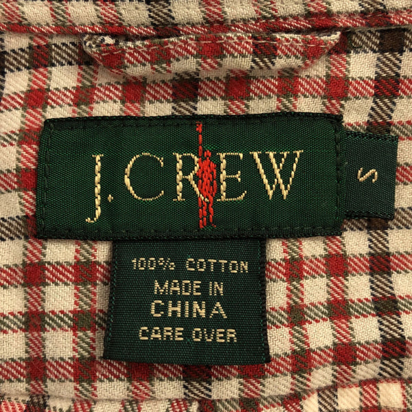 ジェイクルー 90s チェック柄 長袖 巨人タグ コットンシャツ S レッド×ブラウン系 J.CREW オールド メンズ