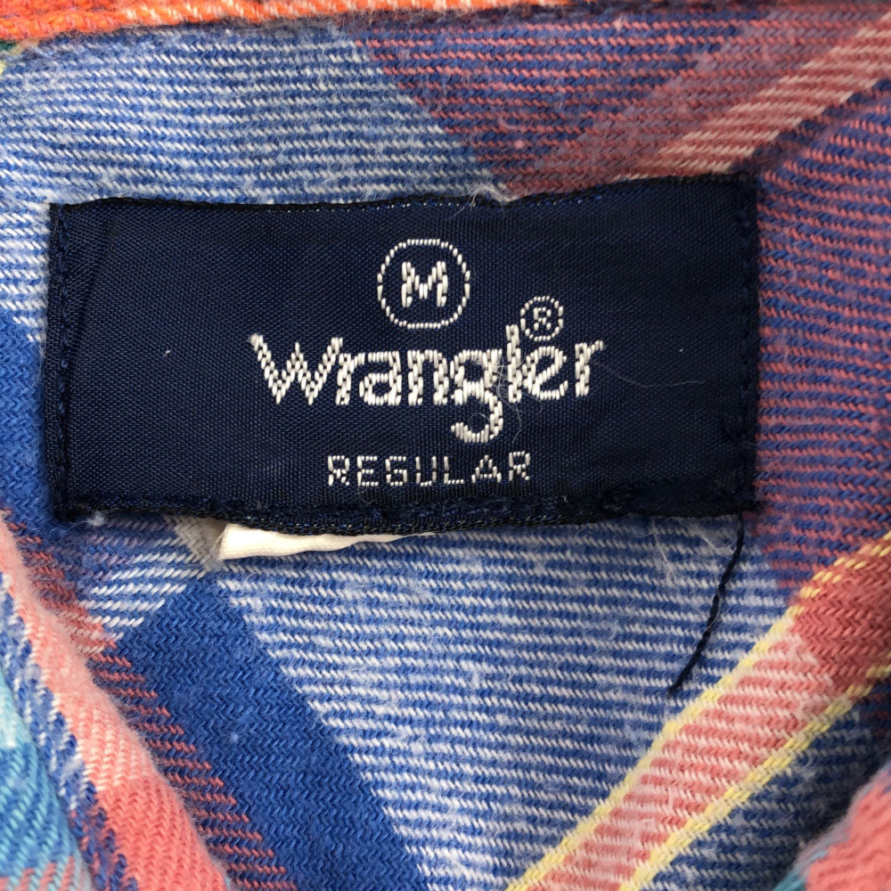 ラングラー 90s チェック柄 長袖 ウエスタン ネルシャツ M ブルー系 Wrangler オールド メンズ