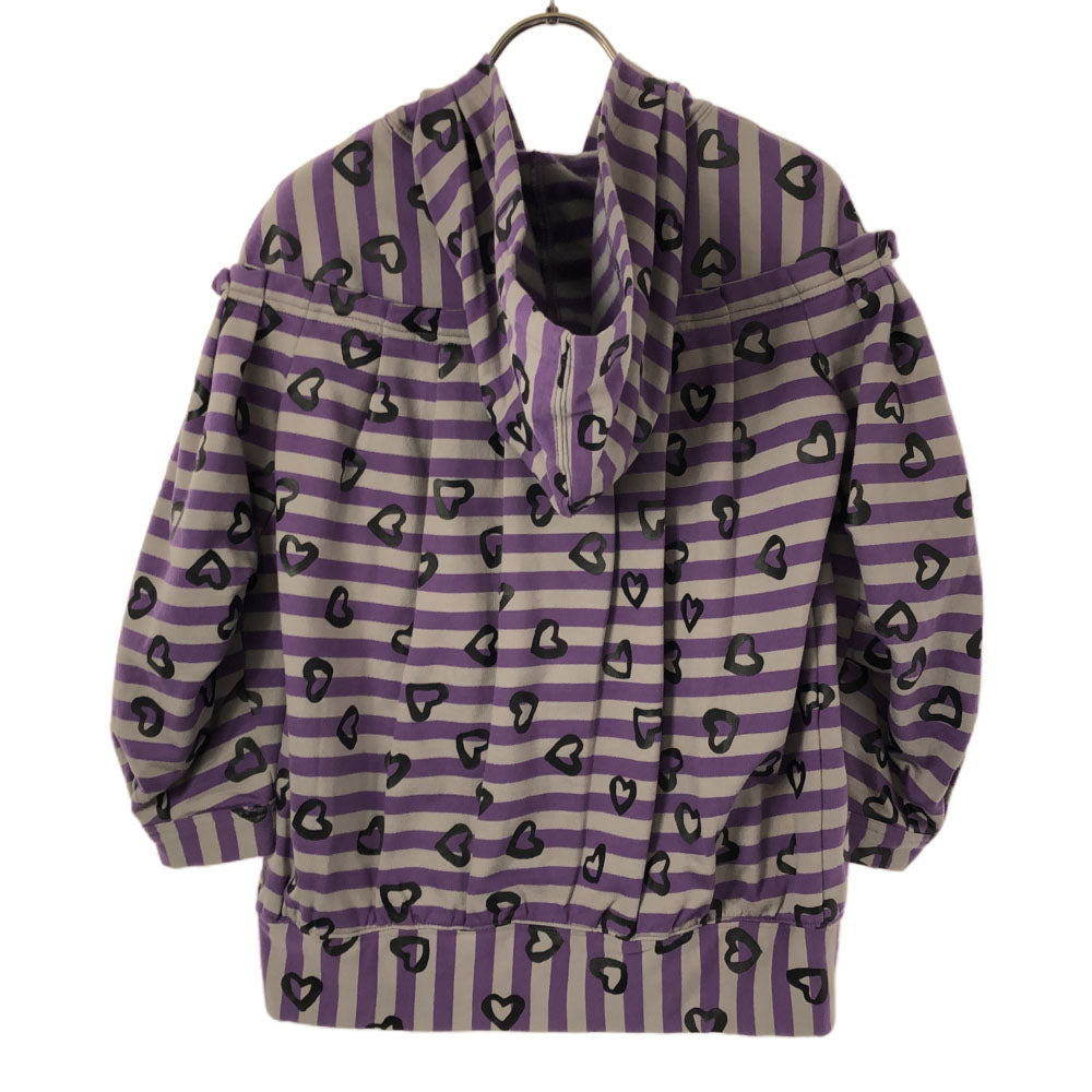 マークバイマークジェイコブス ボーダー ハート 7分袖 スウェット ジップパーカー XS グレー×パープル MARC BY MARC JACOBS 裏起毛 レディース
