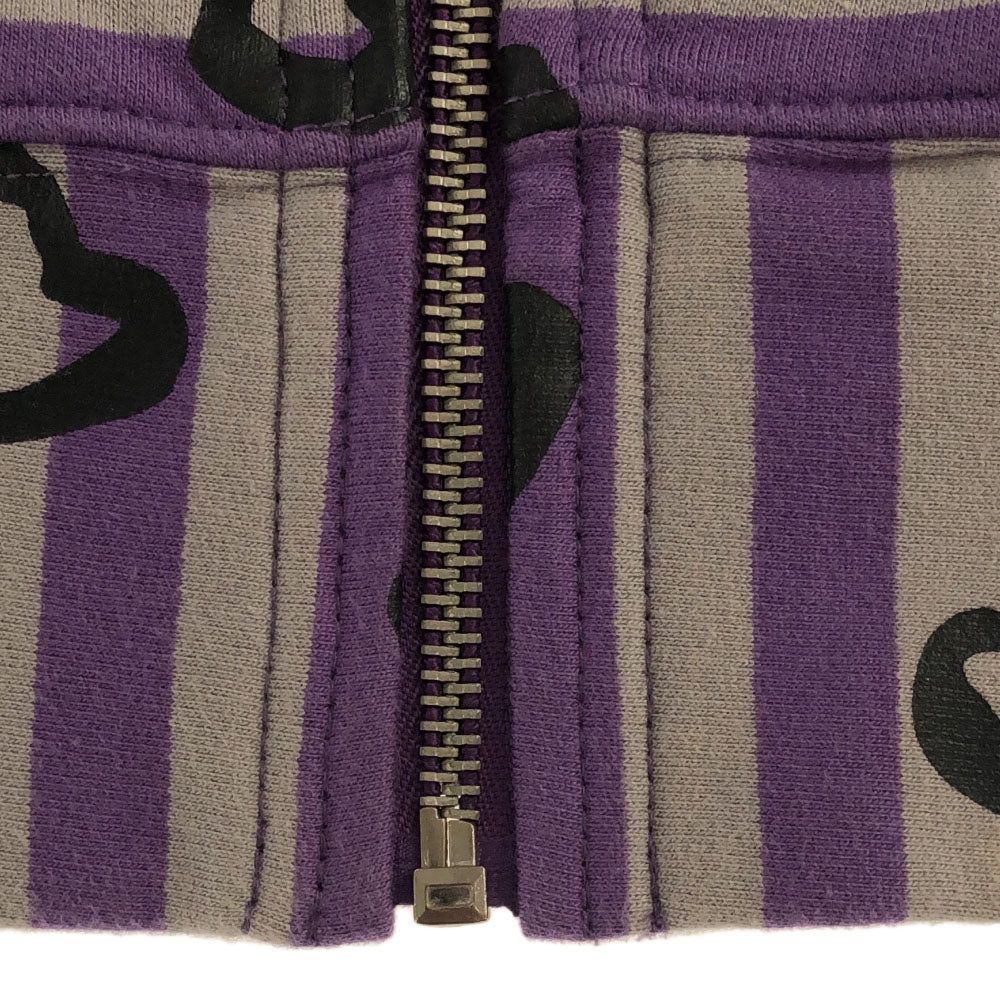 マークバイマークジェイコブス ボーダー ハート 7分袖 スウェット ジップパーカー XS グレー×パープル MARC BY MARC JACOBS 裏起毛 レディース