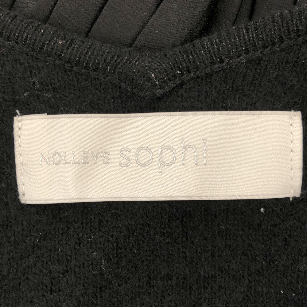 ノーリーズソフィ ウールブレンド 長袖 Vネック 切替 ワンピース 38 ブラック NOLLEY'S sophi チュニック プリーツスカート レディース