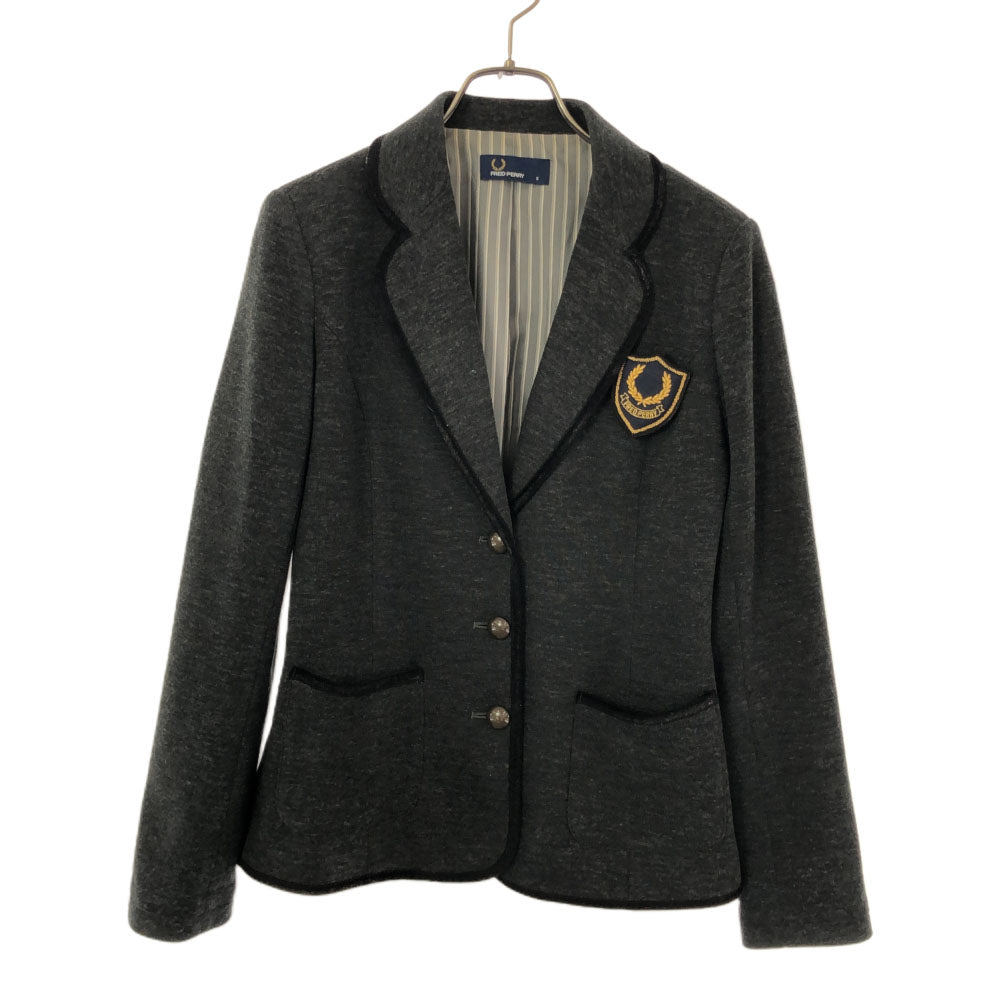 フレッドぺリー 日本製 ブローチ付き テーラードジャケット S グレー系 裏ストライプ レディース