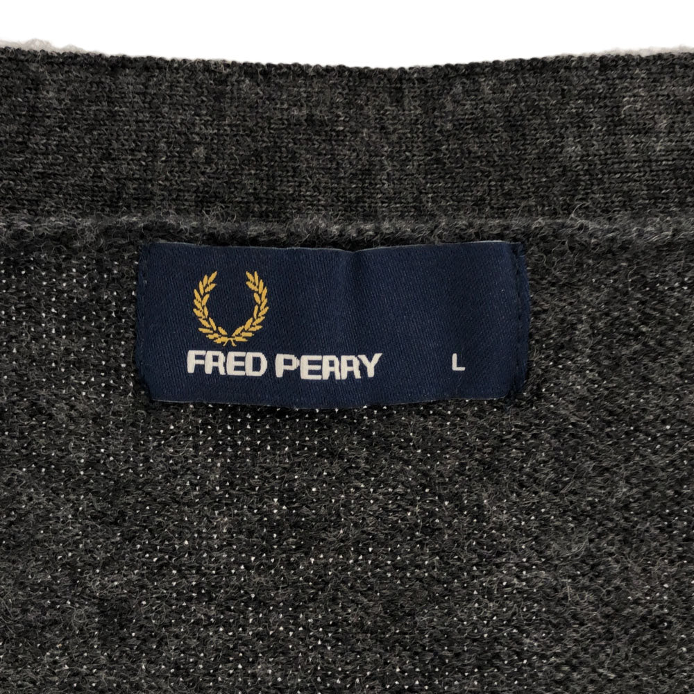 フレッドペリー ウール チェック柄 長袖 ニットカーディガン L グレー×レッド系 FRED PERRY セーター メンズ